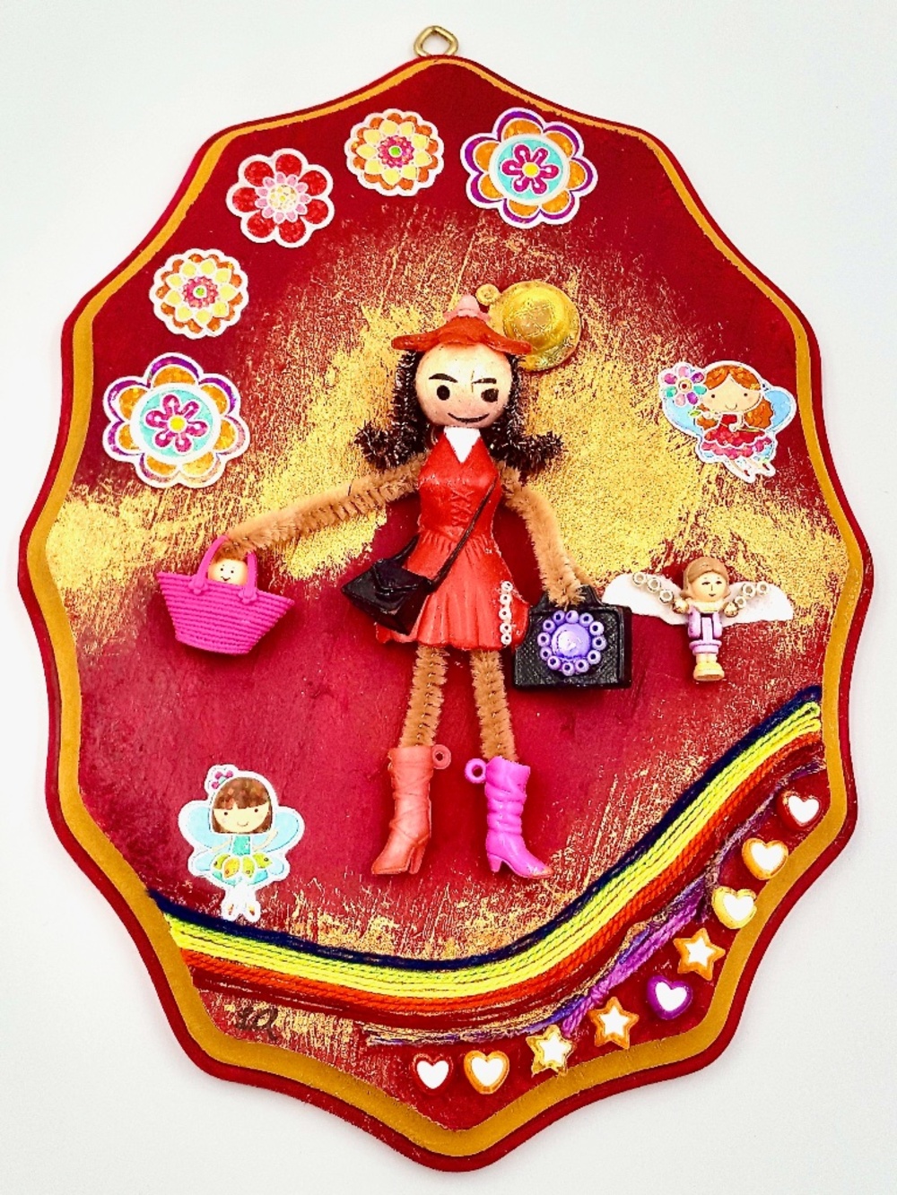 1995 Polly Pocket Torry and Baby in Purse Floral Fashion Fairy Wooden Canvas Art